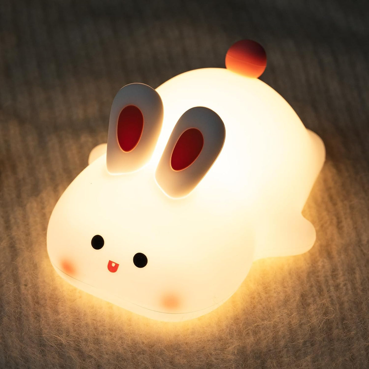 Adorable Rabbit Night Light for Kids - 3 Brightness Levels, 30-Min Timer | BPA-Free Silicone Bedside Lamp & Nursery Decor ﻿ ﻿