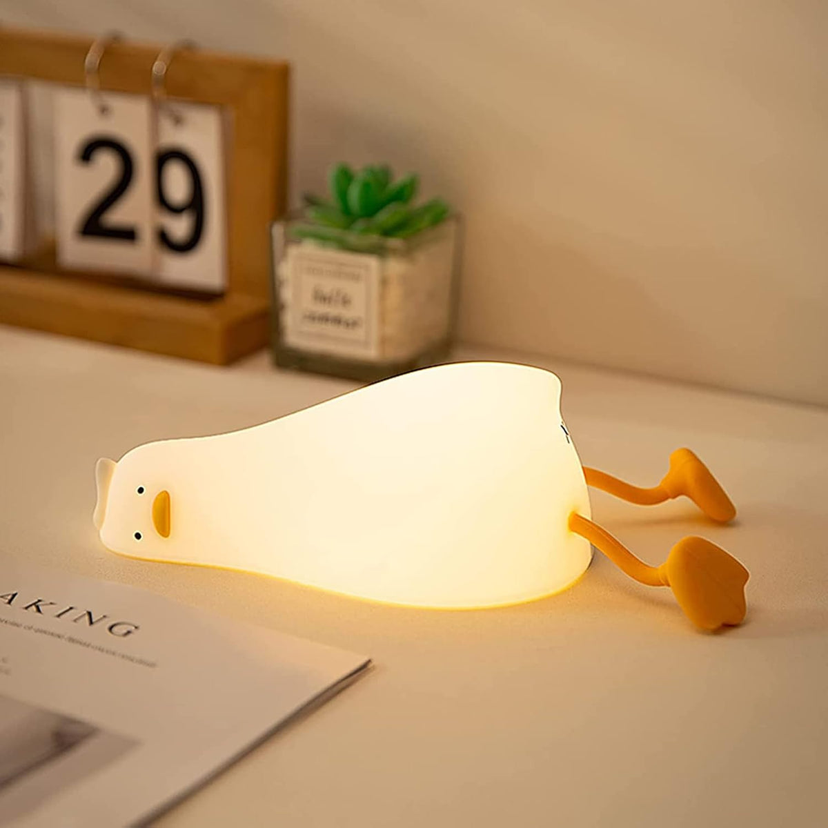Lying Flat Duck Night Light for Kids - 3 Brightness Levels, 30-Min Timer | BPA-Free Silicone Bedside Lamp & Phone Holder ﻿ ﻿
