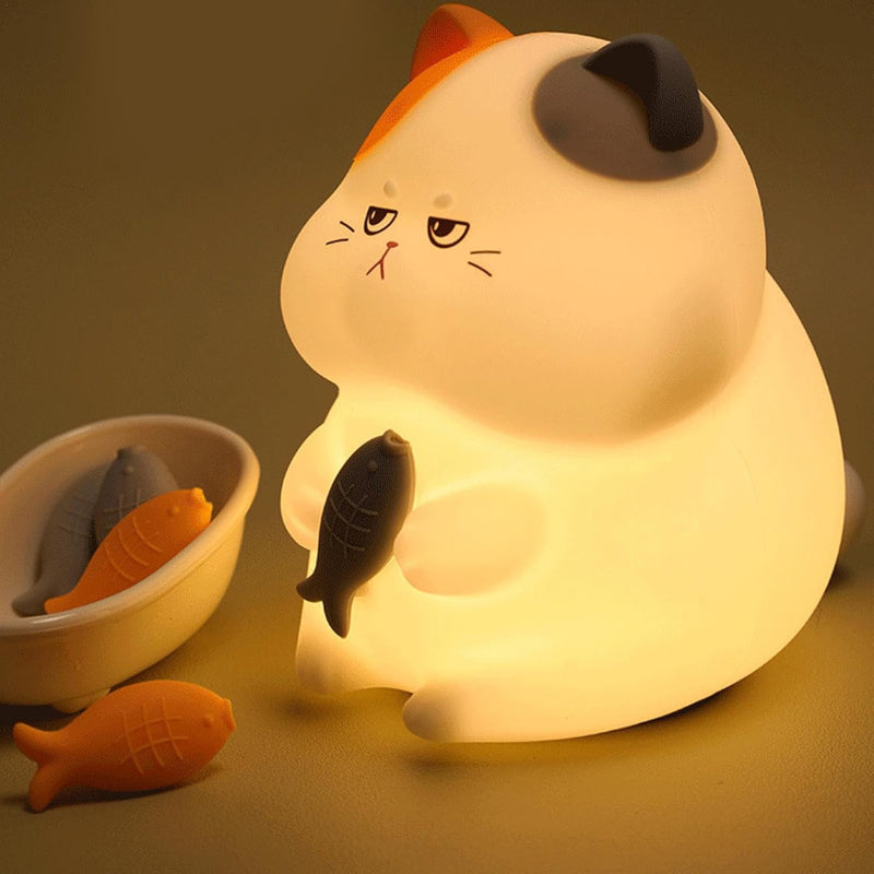 Cute Cat Night Light for Kids - 7 Color Changing, 3 Brightness Levels, Timer | BPA-Free Silicone Bedside Lamp & Nursery Decor